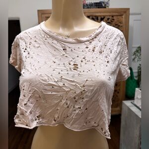 Vintage Distressed Pink Short Sleeve Crop Top w/ Black Sabbath Patch